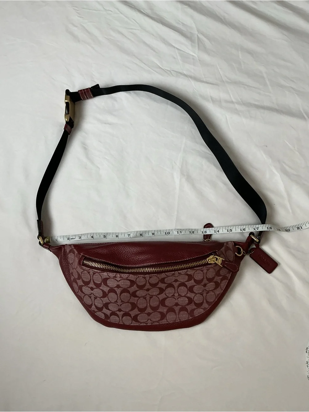 Coach Signature Jacquard Leather Belt Bag Fanny Pack Burgundy Maroon CG994